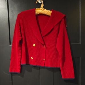 Red Double-Breasted Women's Sailor collar sweater